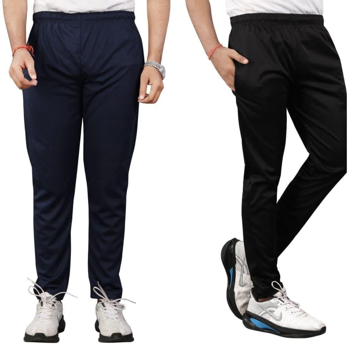 Men's Lycra Track Pants (Pack of 2) | Lightweight Stretch Gym & Casual Joggers | Comfortable Everyday Wear