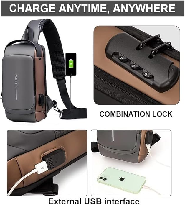 Waterproof Anti-Theft Sling Bag | USB Charging Crossbody Backpack | Travel & Office Shoulder Bag