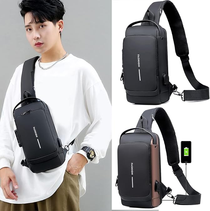 Waterproof Anti-Theft Sling Bag | USB Charging Crossbody Backpack | Travel & Office Shoulder Bag