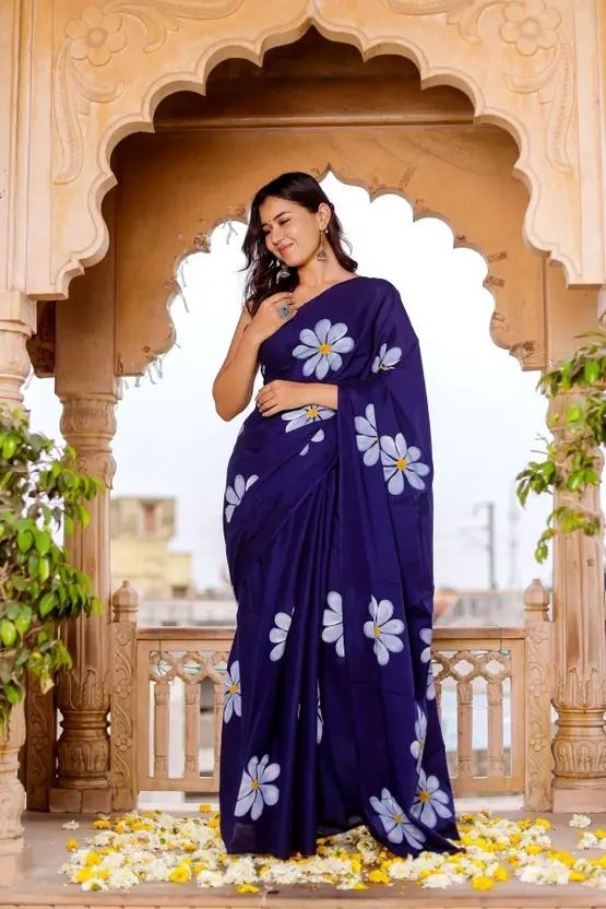 Women's Linen Cotton Printed Saree | Soft Lightweight Casual & Festive Wear Saree