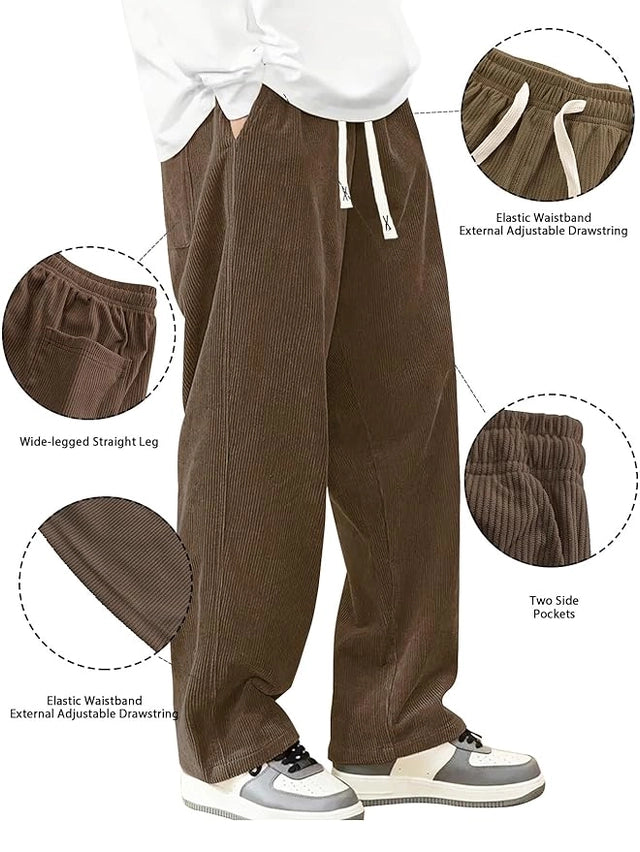 Men's Corduroy Wide Leg Pants | Relaxed Fit Casual Trousers | Streetwear Bottoms